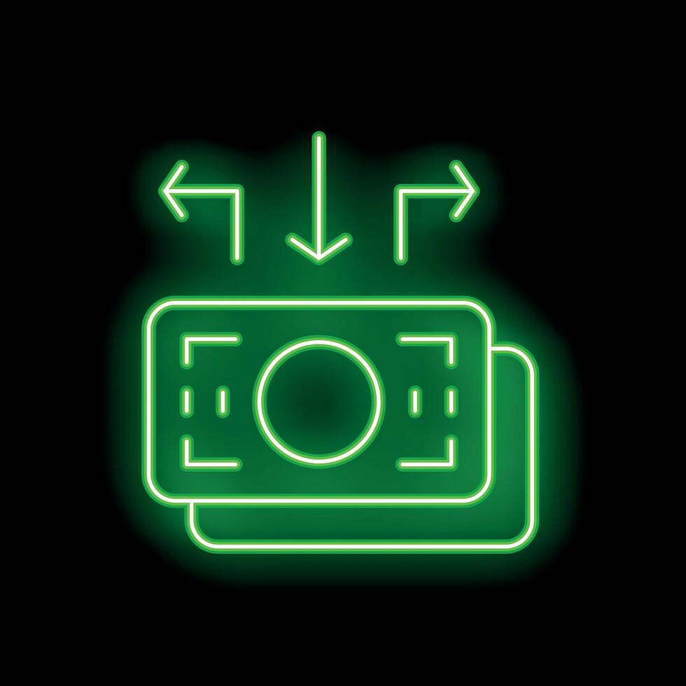 Neon green money transferring with arrows on black background vector