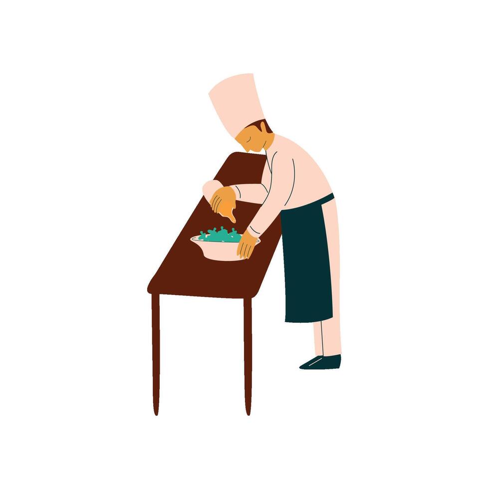 Male Chef Cook Preparing Delicious Dish, Professional Kitchener Character in Uniform Illustration vector