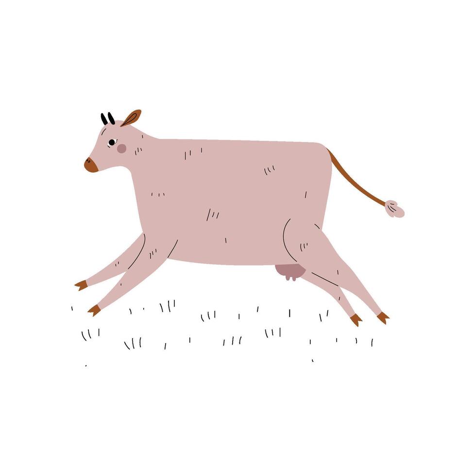 Beige Cow Jumping, Dairy Cattle Animal Husbandry Breeding Illustration vector