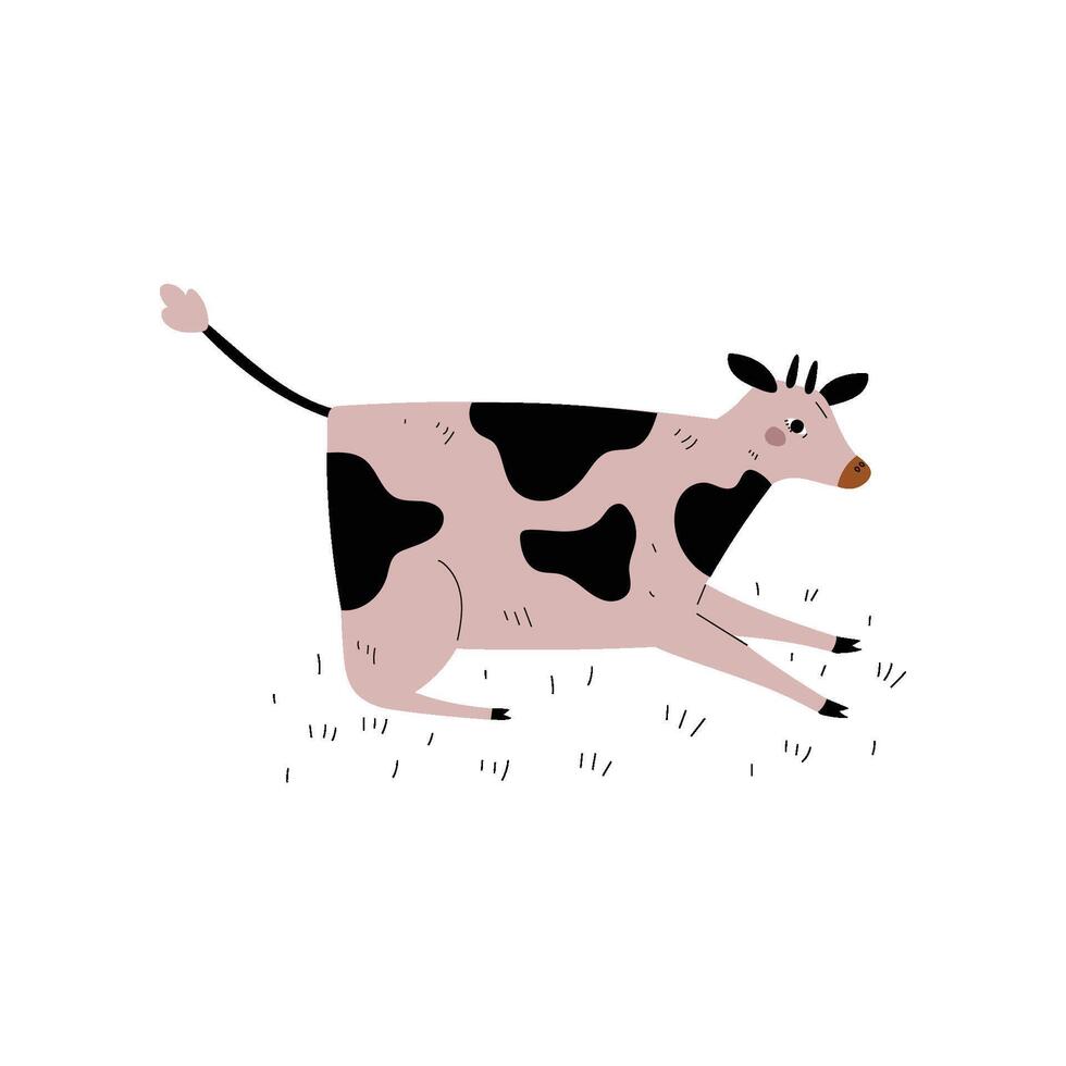 Spotted Cow Lying on Meadow, Dairy Cattle Animal Husbandry Breeding Illustration vector
