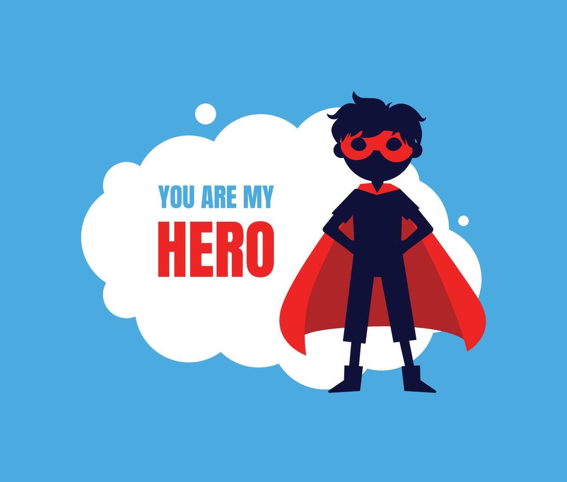 You My Hero Banner, Cute Boy in Superhero Costume and Mask Illustration vector