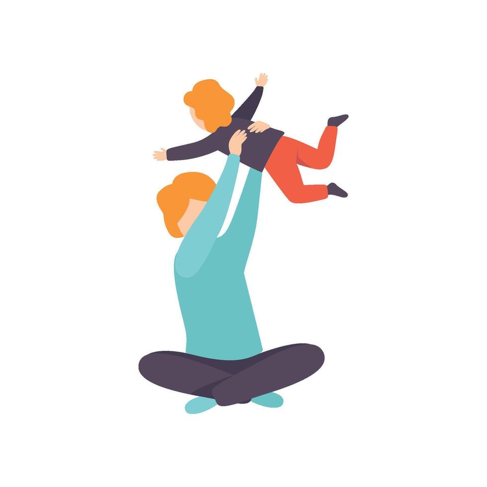 Father Throwing Child Up, Parent Playing with His Son Illustration vector