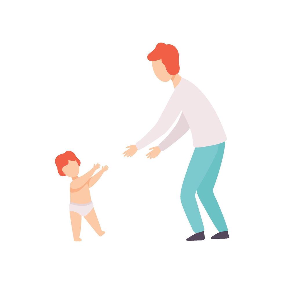 Toddler Baby Taking First Steps to His Father, Parent and Kid Having Good Time Together Illustration vector