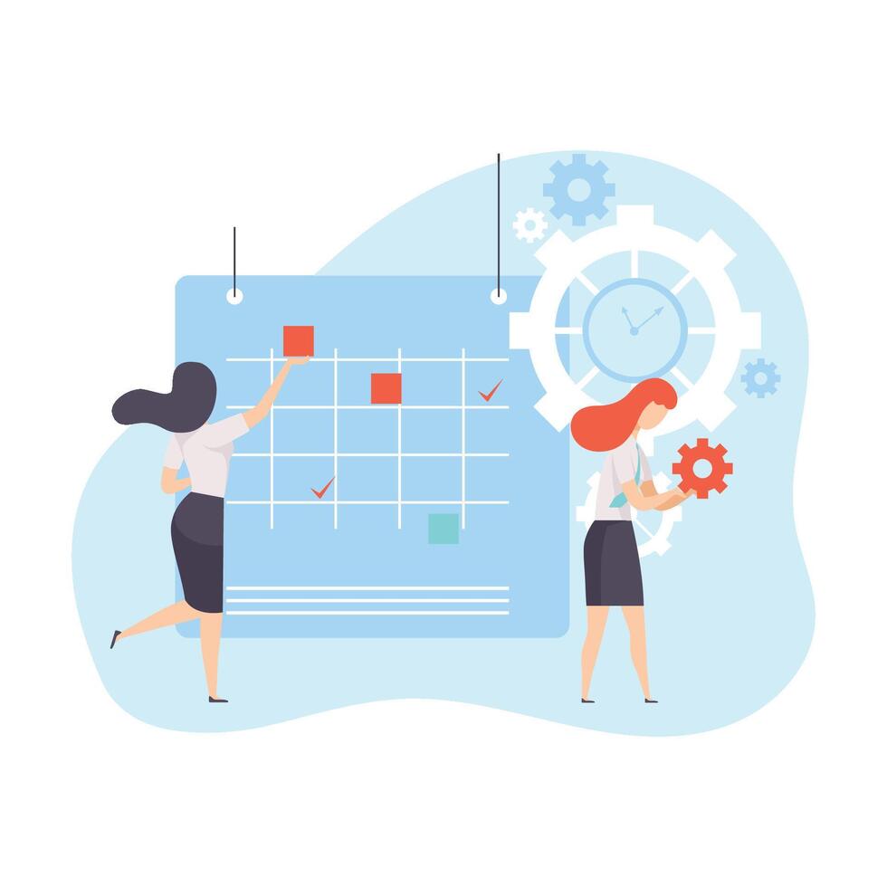 Businesswomen Planning Their Project Agenda in Calendar, Time Management Business Concept Illustration vector