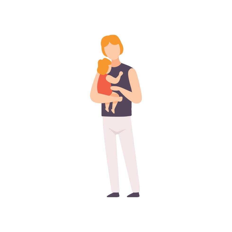 Father Holding Toddler Baby on His Hands, Parent Taking Care of His Child Illustration vector