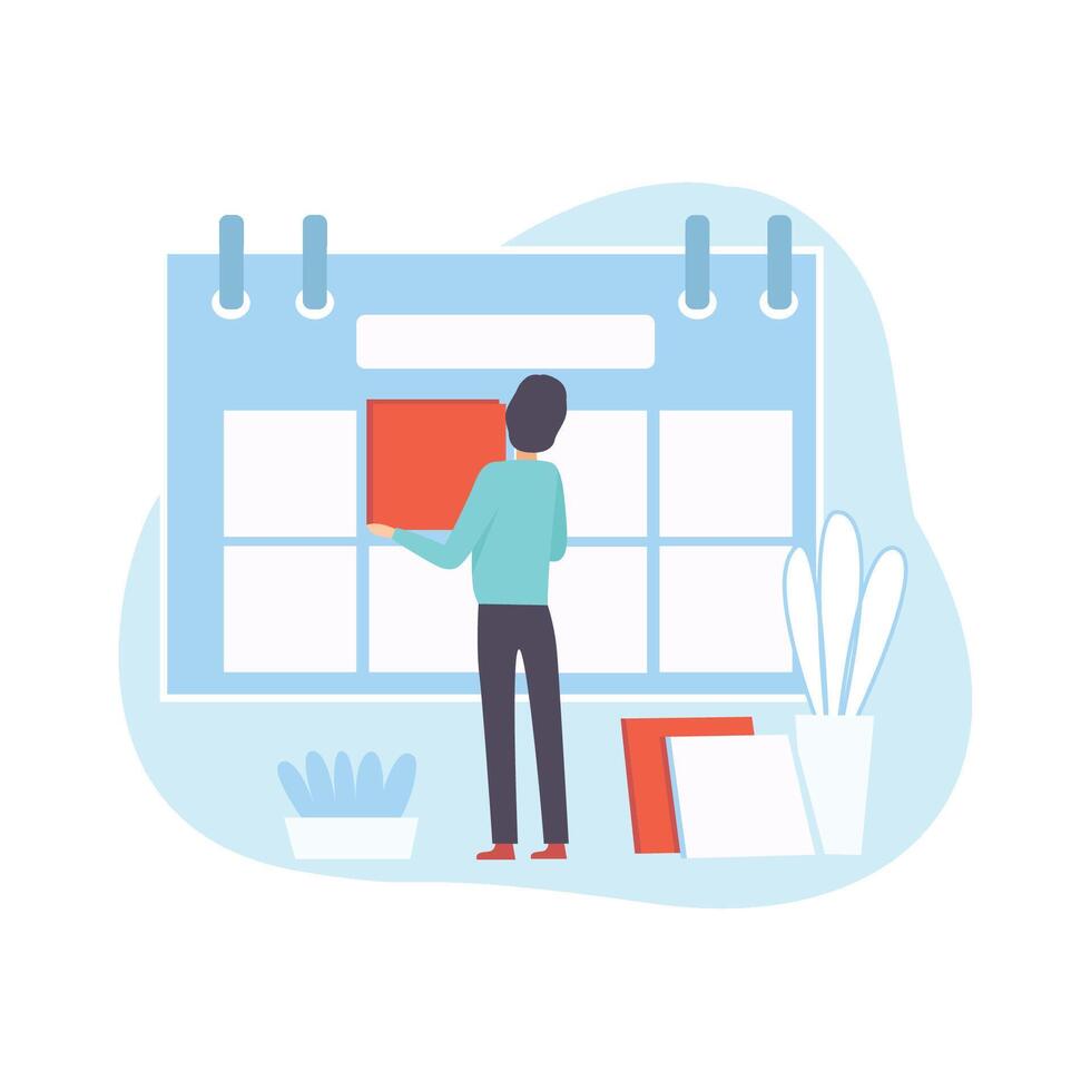 Office Worker Make Schedule, Businessman Planning and Controlling Working Time, Business Concept of Time Management Illustration vector