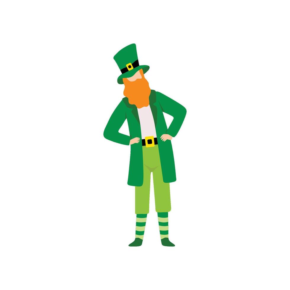 Bearded Man in Green Irish Costume Celebrating Saint Patrick Day Illustration vector