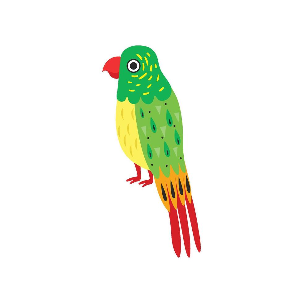 Tropical Parrot Bird with Colored Feathers, Wings and Tail Illustration vector