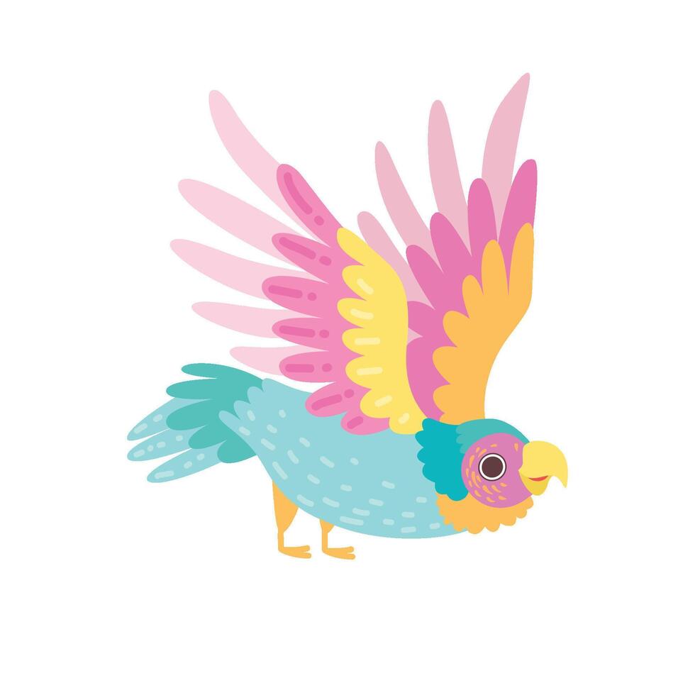 Tropical Parrot Bird with Iridescent Plumage Flying Illustration vector