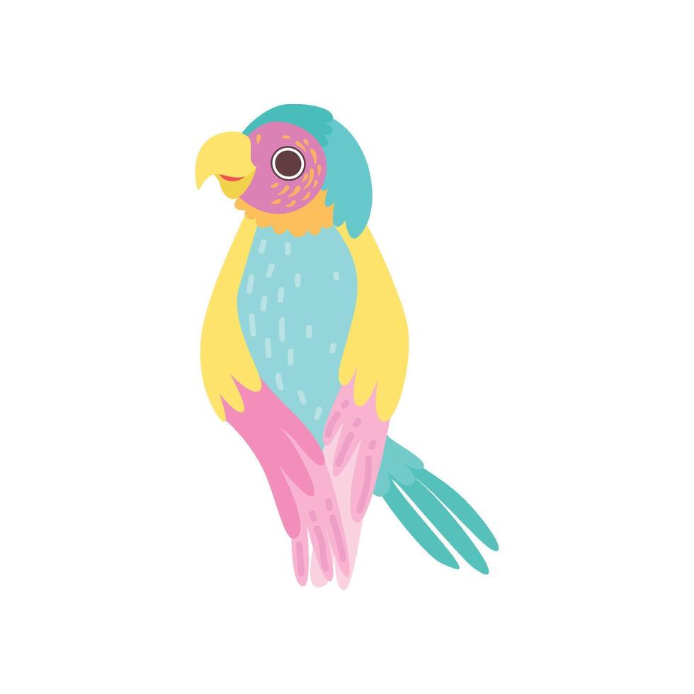 Beautiful Tropical Parrot with Iridescent Plumage Illustration vector