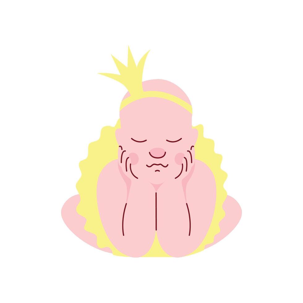 Adorable Newborn Baby in Golden Crown and Skirt Sleeping Illustration vector