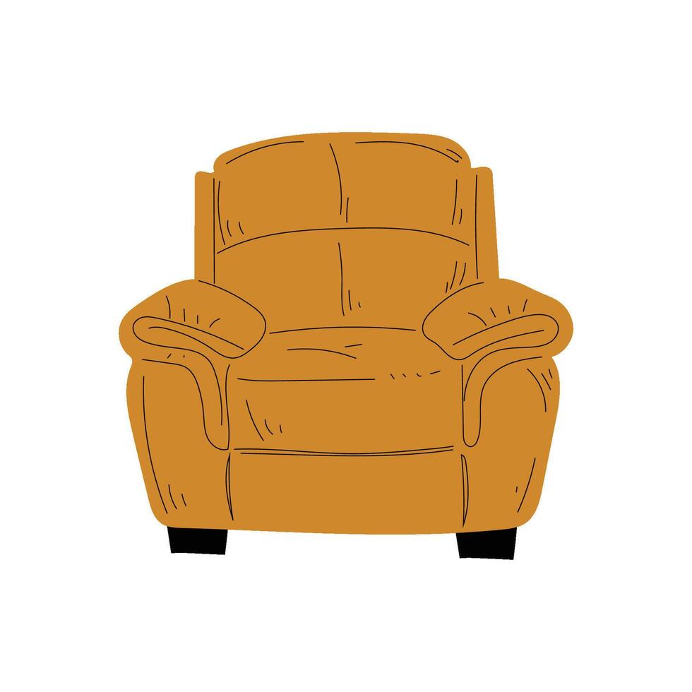 Comfortable Armchair, Cushioned Furniture with Ochre Upholstery, Interior Design Element Illustration vector
