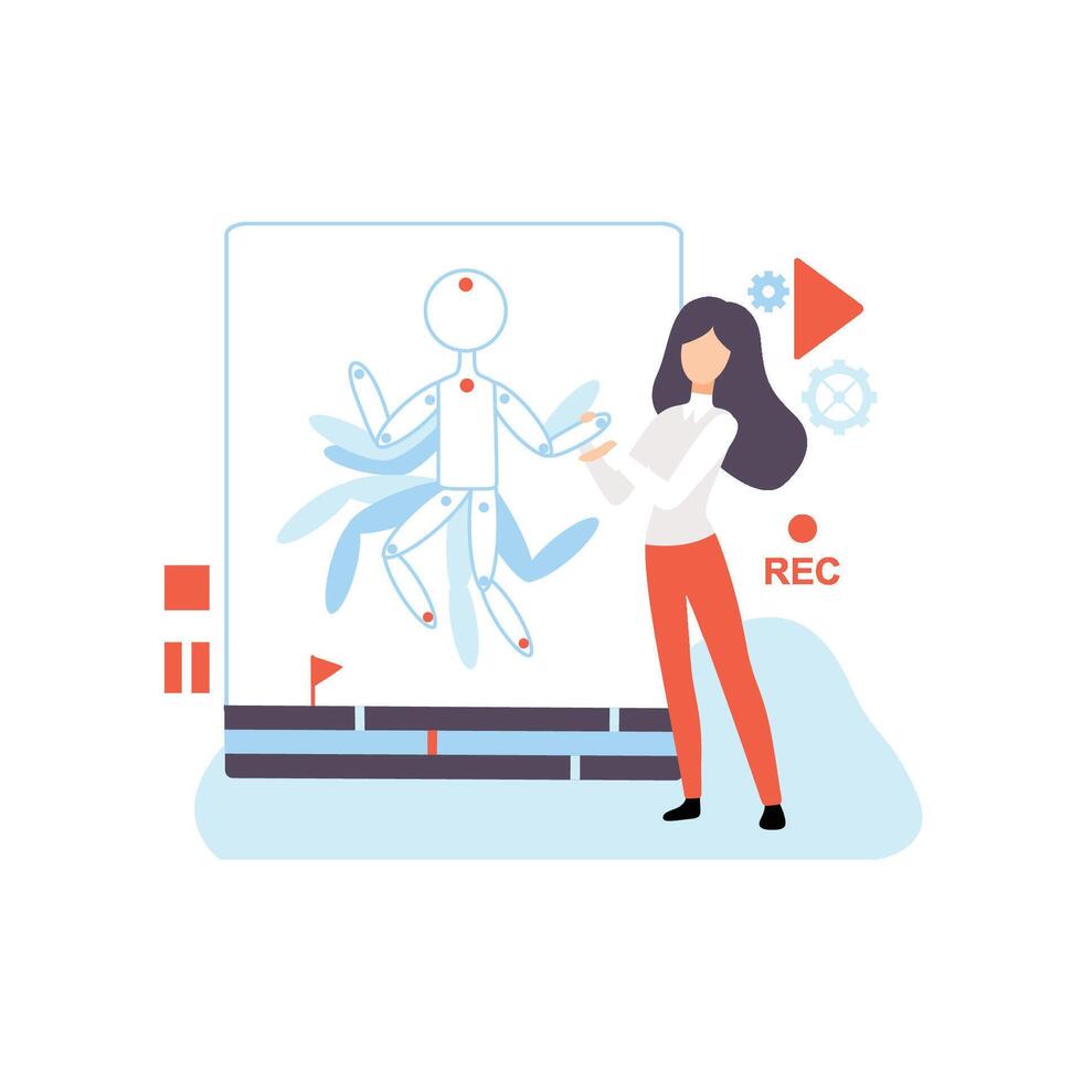 Young Woman Creating Responsive Web Application, Digital Content, Technology Process of Software Development, Social Media Marketing Illustration vector