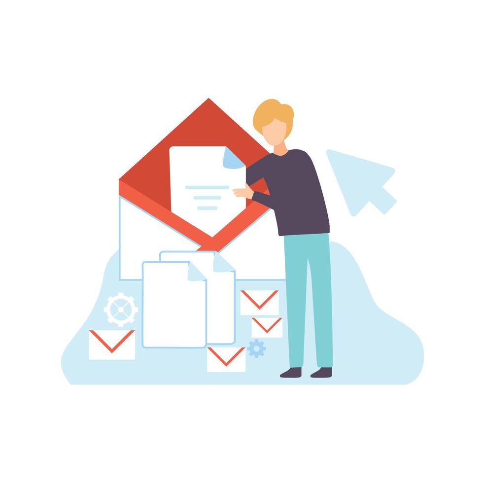 Man Create Website Content, Technology Process of Software Development, Social Media Marketing Illustration vector