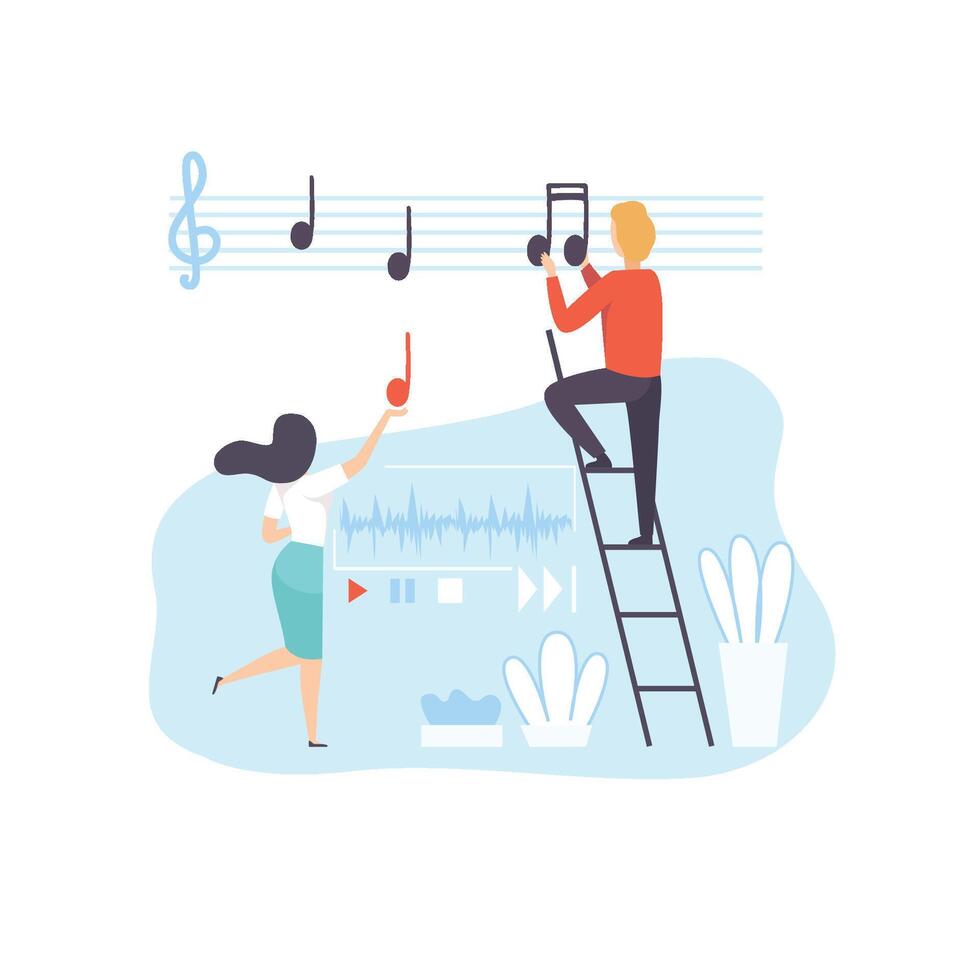People Creating Musical Content, Technology Process of Software Development, Social Media Marketing Illustration vector