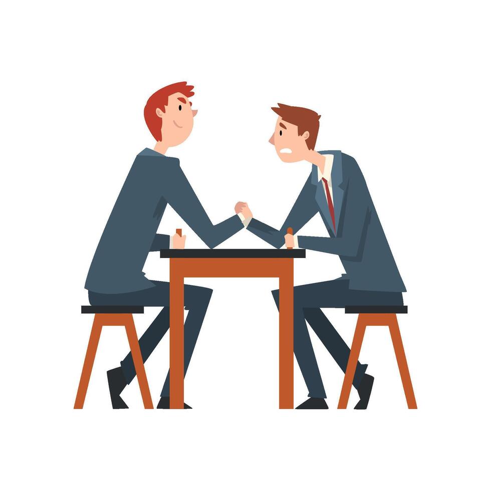 Two Businessmen Arm Wrestling, Business People Competing Among Themselves, Business Competition Illustration vector