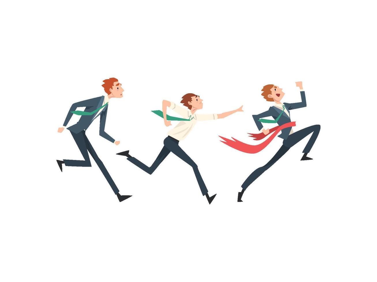 Business People Running To Finish Line, Team Leader Business Competition, Businessmen Competing Among Themselves, Leadership and Teamwork Illustration vector