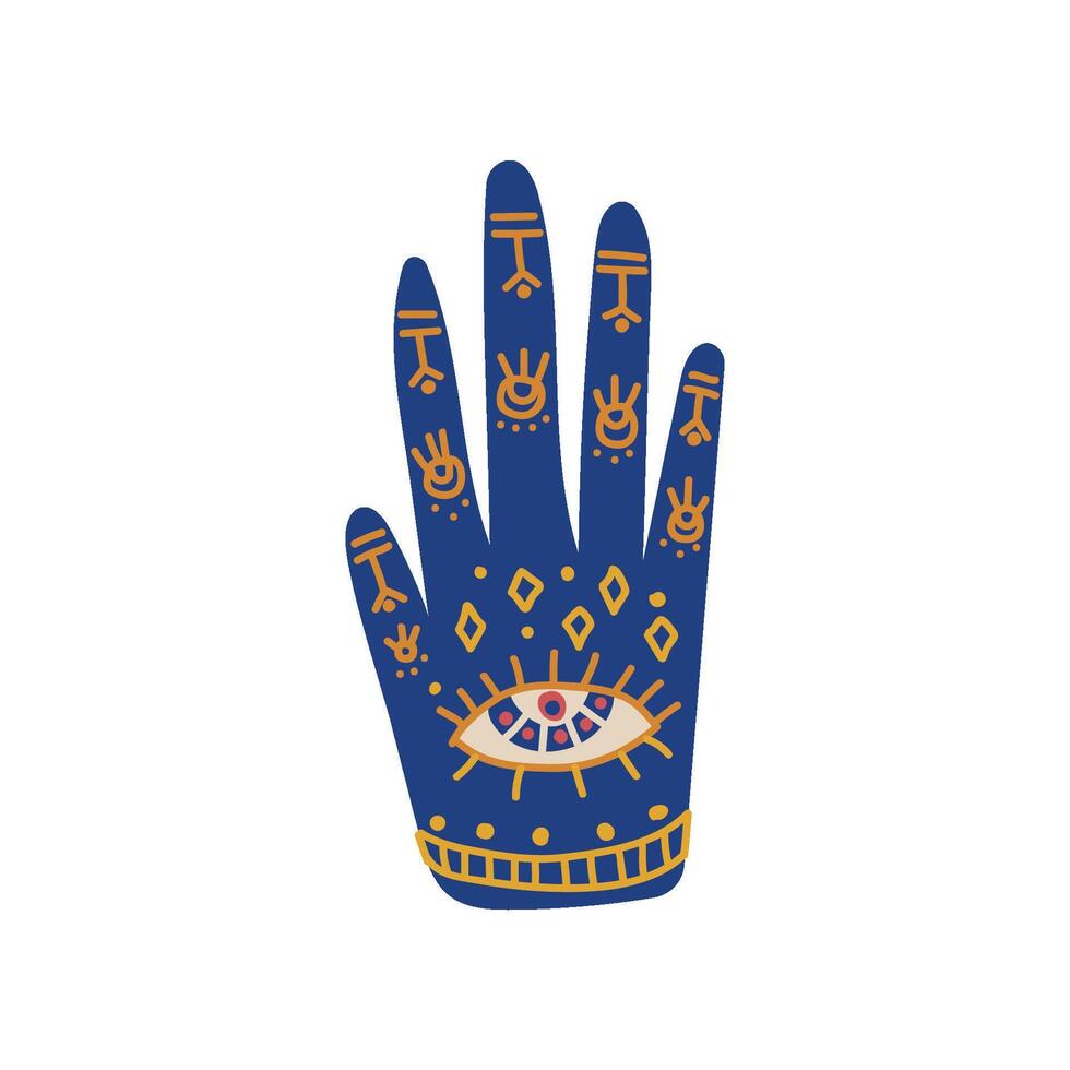 Ornate Hand with Sacred Symbols, Boho Style Design Element, Ethnic, Mystic Symbol Illustration vector