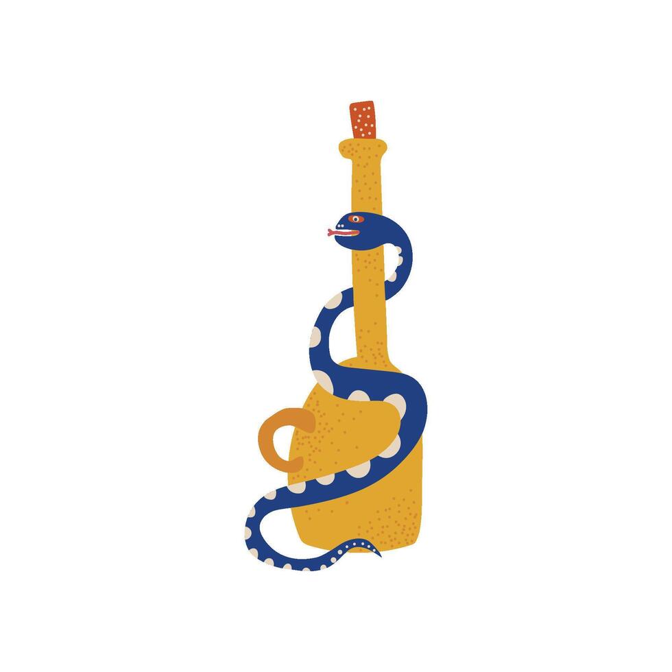 Bottle and Snake, Boho Style Design Element, Ethnic, Mystic Symbol Illustration vector