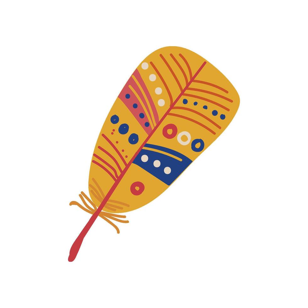 Colorful Feather Boho Style Design Element, Ethnic, Mystic Symbol Illustration vector