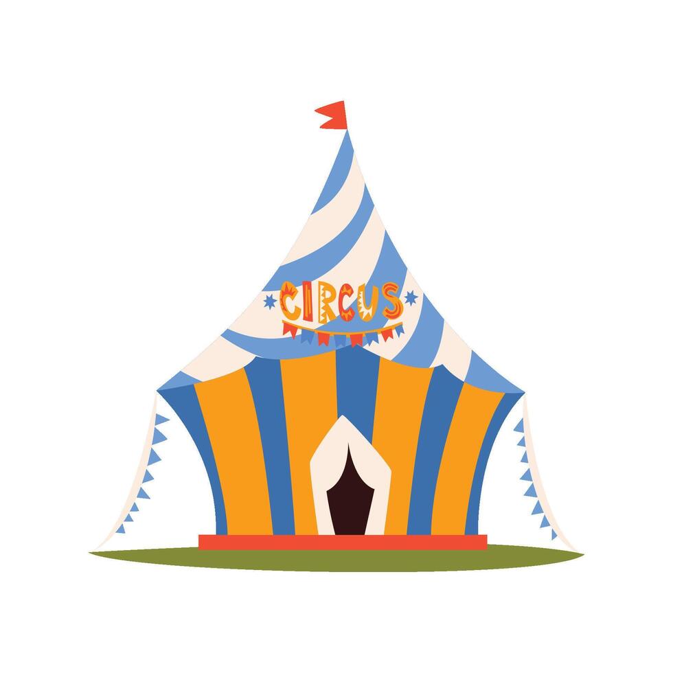 Striped Circus Tent with Flag, Circus Show Element Cartoon Illustration vector