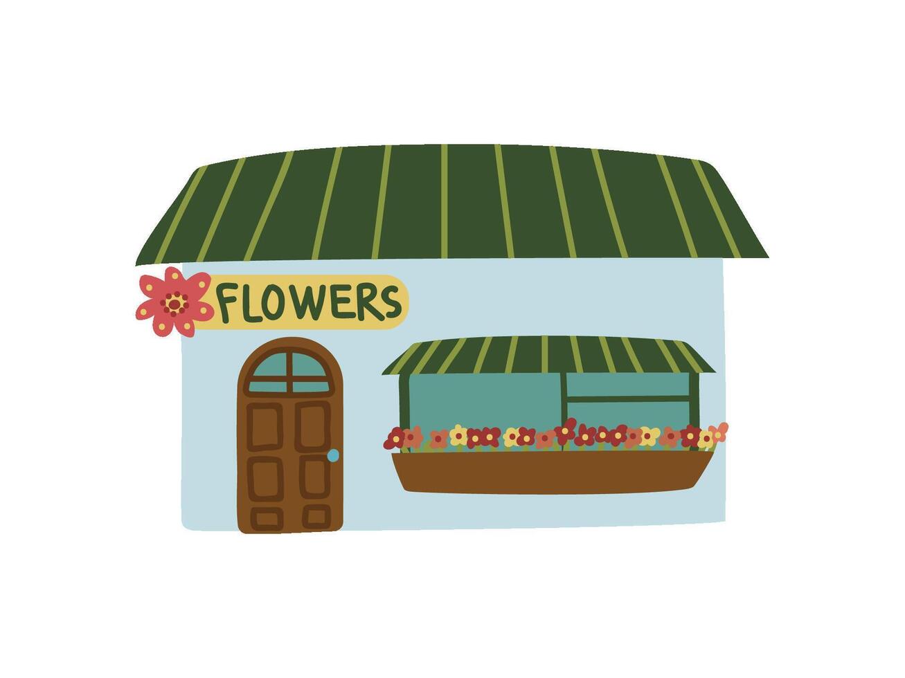 Small Flower Shop Public City Building, Front View Cartoon Illustration vector