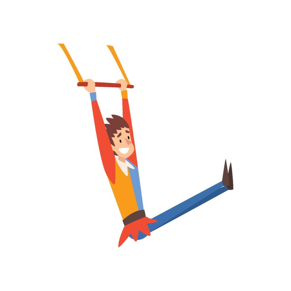 Smiling Man Aerial Gymnast Acrobat Performing in Circus Show Cartoon Illustration vector