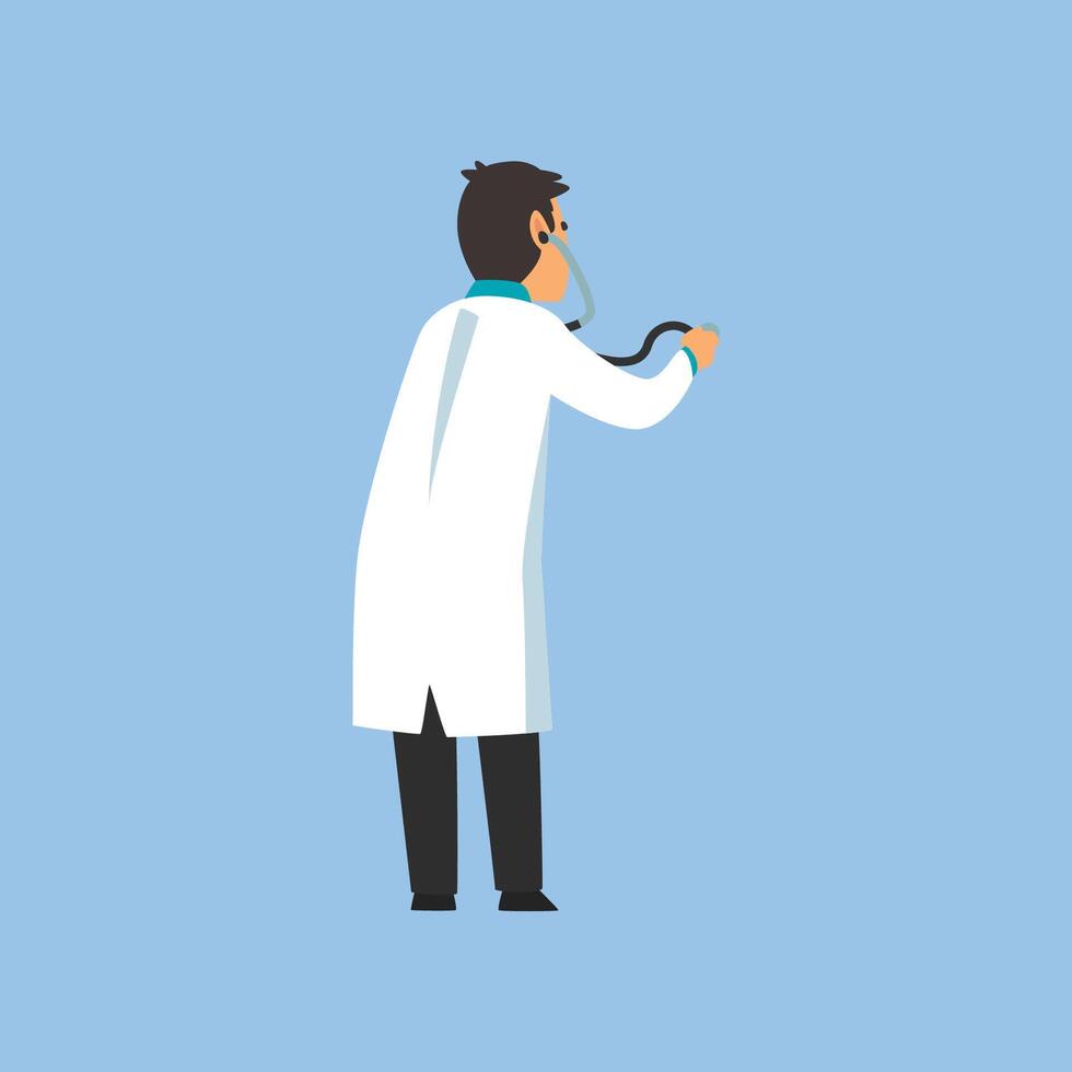 Male Professional Doctor Character with Stethoscope, Worker of Medical Clinic or Hospital in White Lab Coat Illustration vector