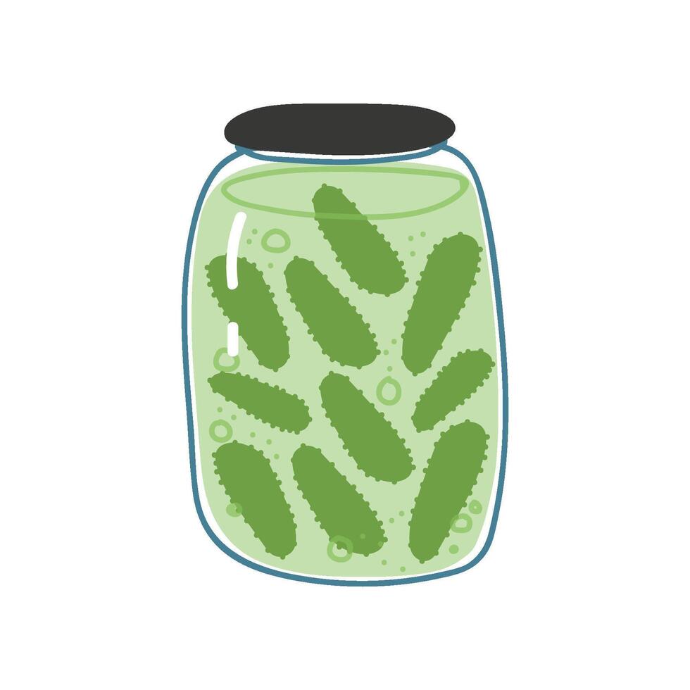 Pickled Cucumbers in Glass Jar, Zero Waste Reusable Object, Eco lifestyle Concept Illustration vector