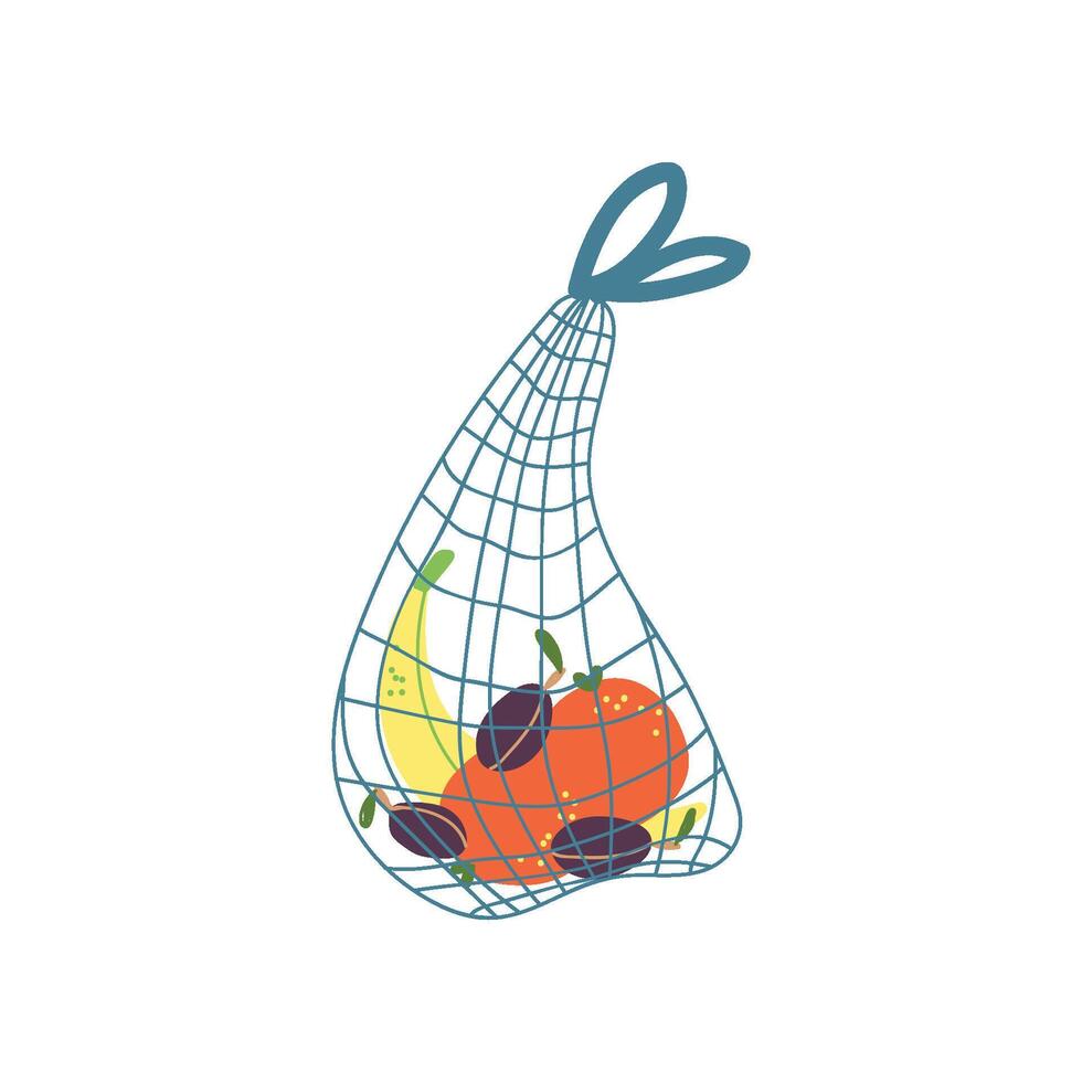 Shopping Cloth String Bag, Zero Waste Reusable Object, Eco lifestyle Concept Illustration vector
