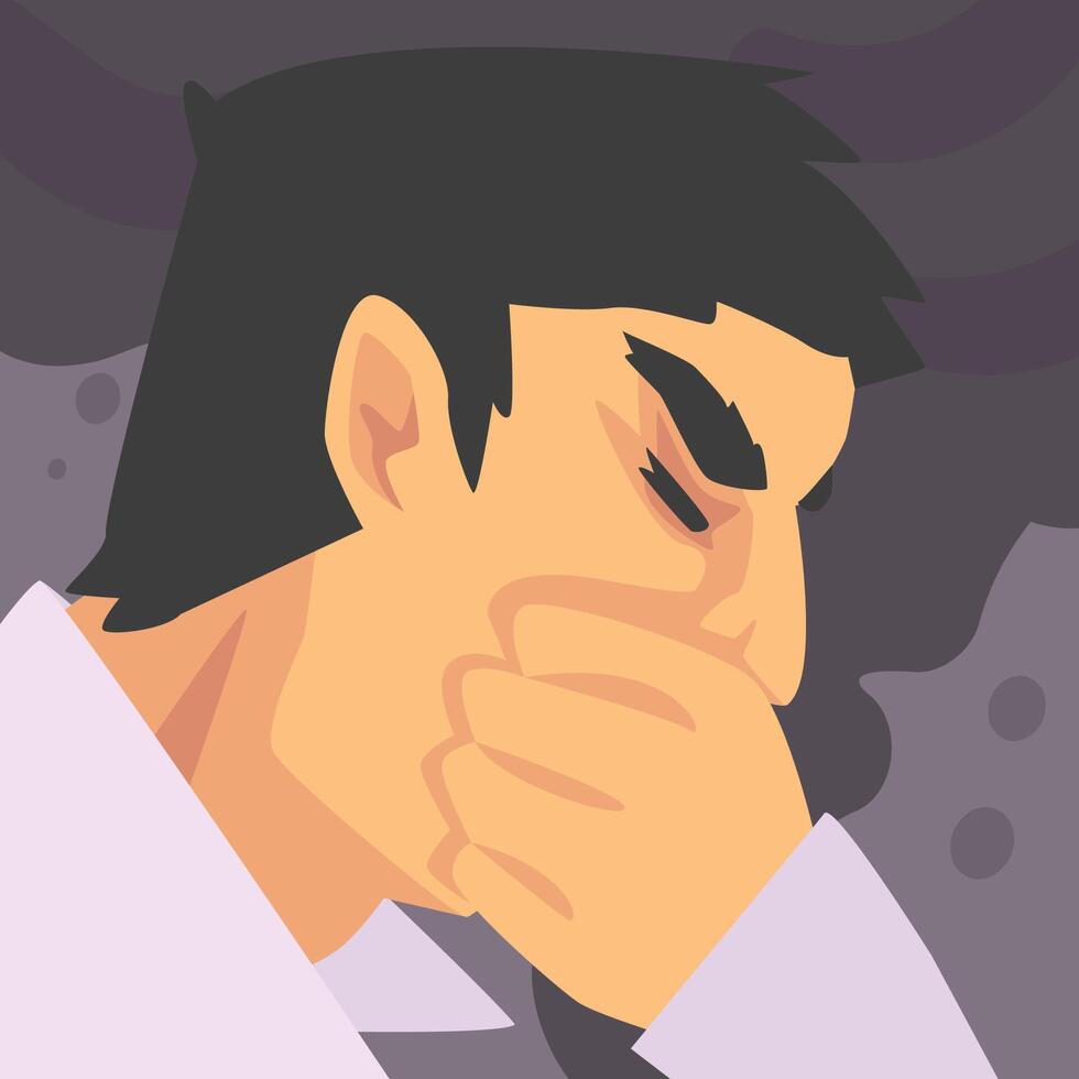 Man Suffering from Fine Dust, Industrial Smog, Environmental Air Pollution, Illustration vector