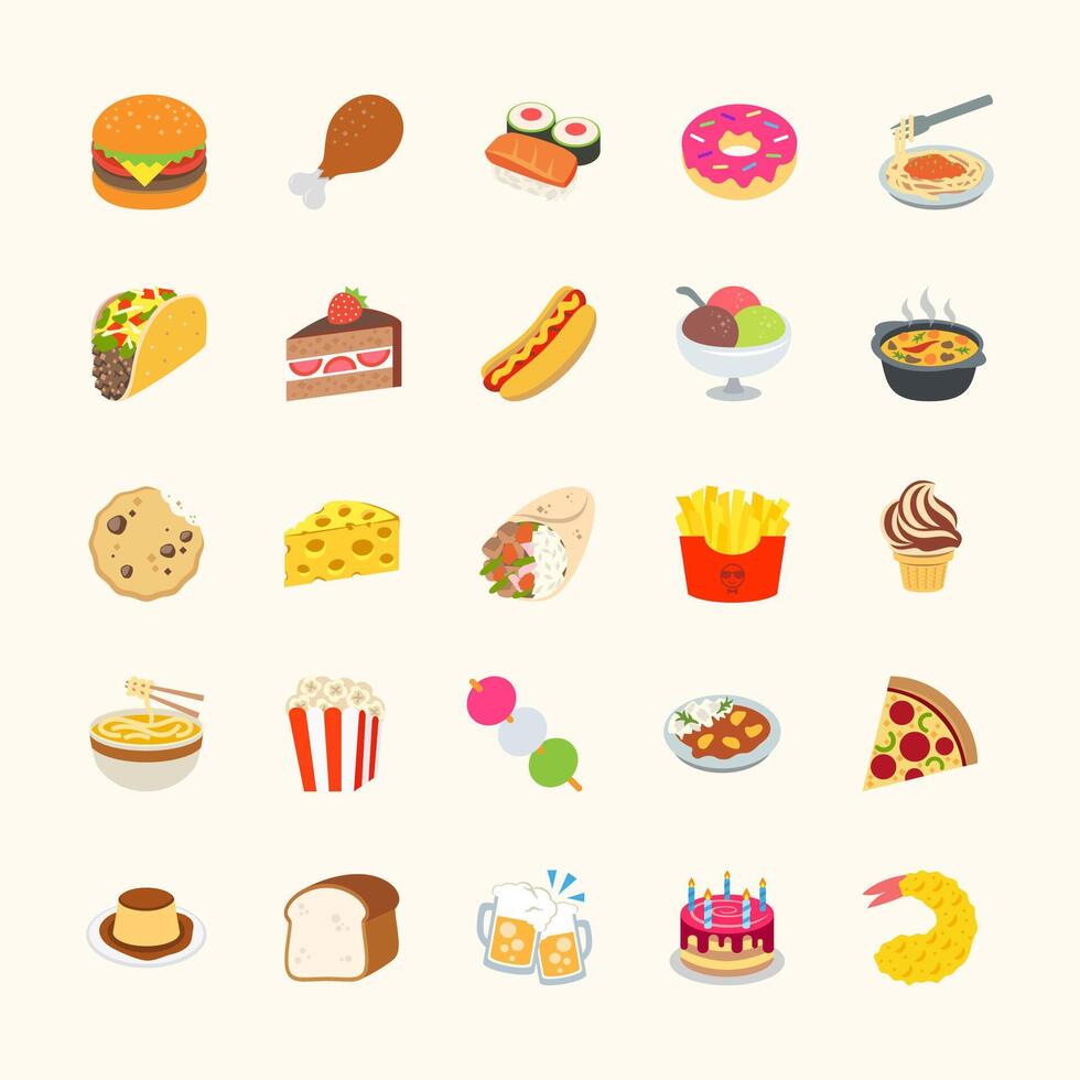 Set of colorful fast food icons vector
