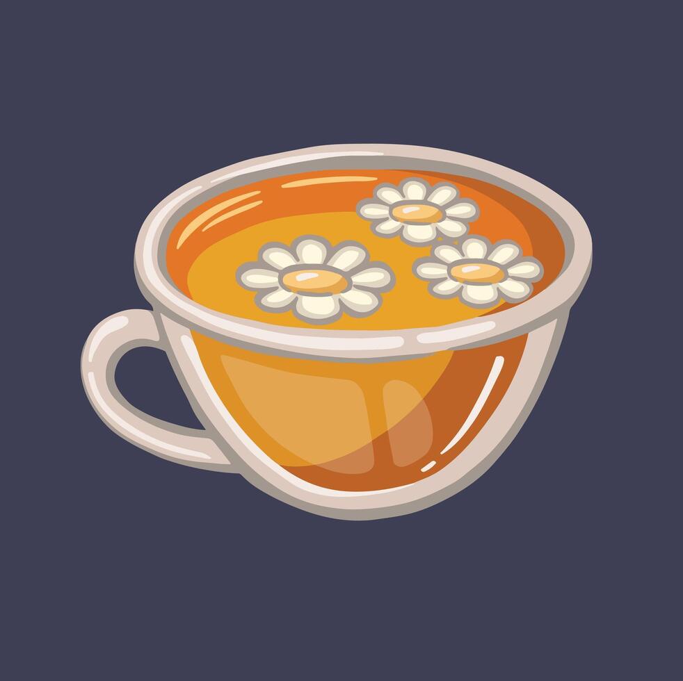 Glass cup of tea with chamomile, hand drawn illustration vector