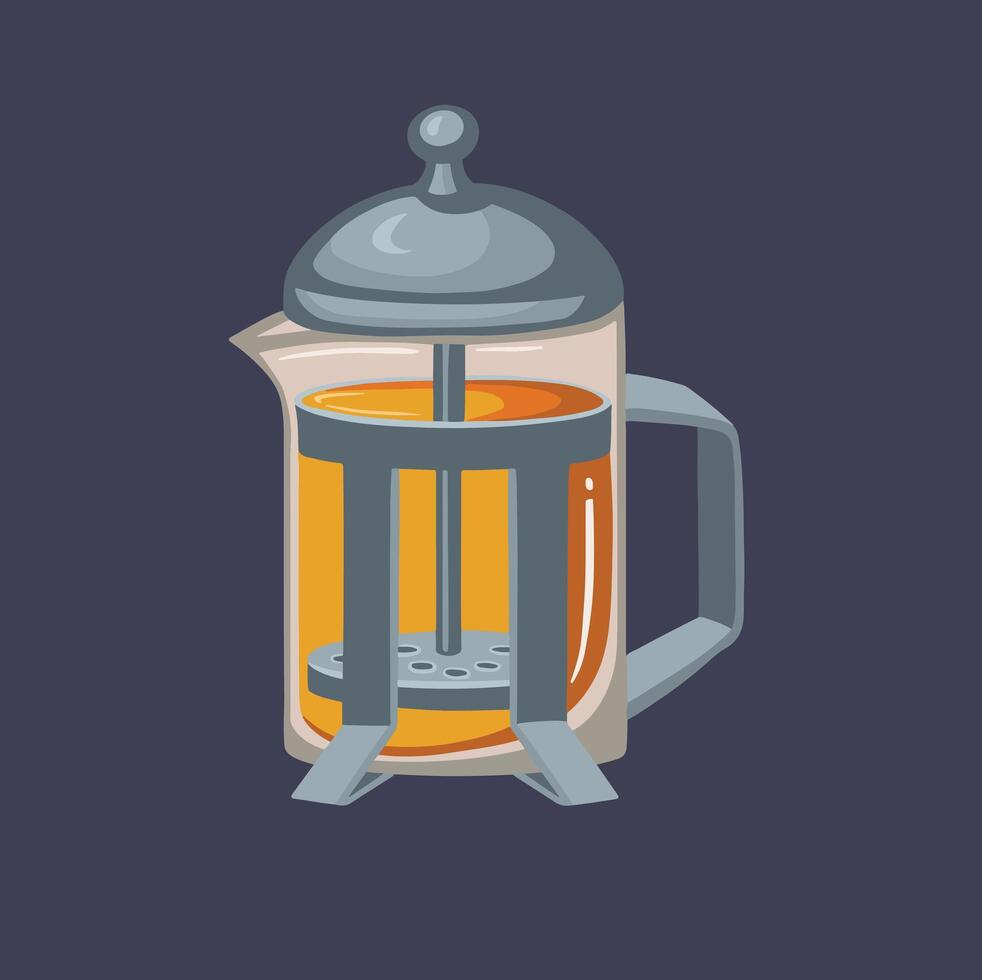 French press, teapot. Minimalist style icon. Brewing concept, breakfast. Stylized flat. Isolated. vector