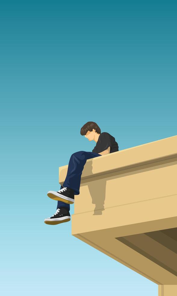 Illustration of man sitting on the edge building roof vector