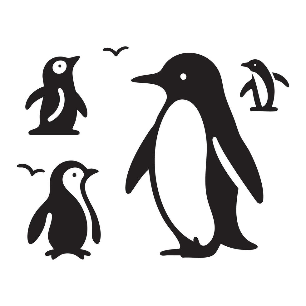 Variety of penguin silhouettes displayed on white vector