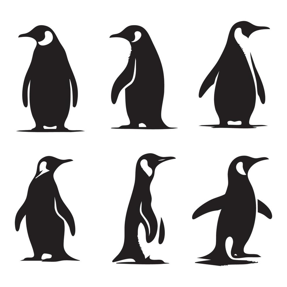 Selection of penguin silhouettes shown on a white canvas vector