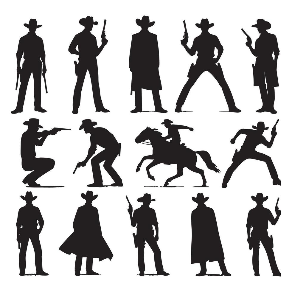 Display of cowboy silhouettes on a minimalistic white background vector