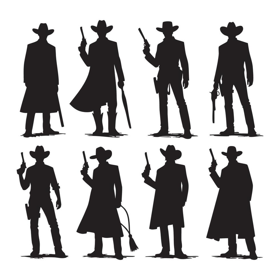 Variety of cowboy silhouettes displayed against a white background vector