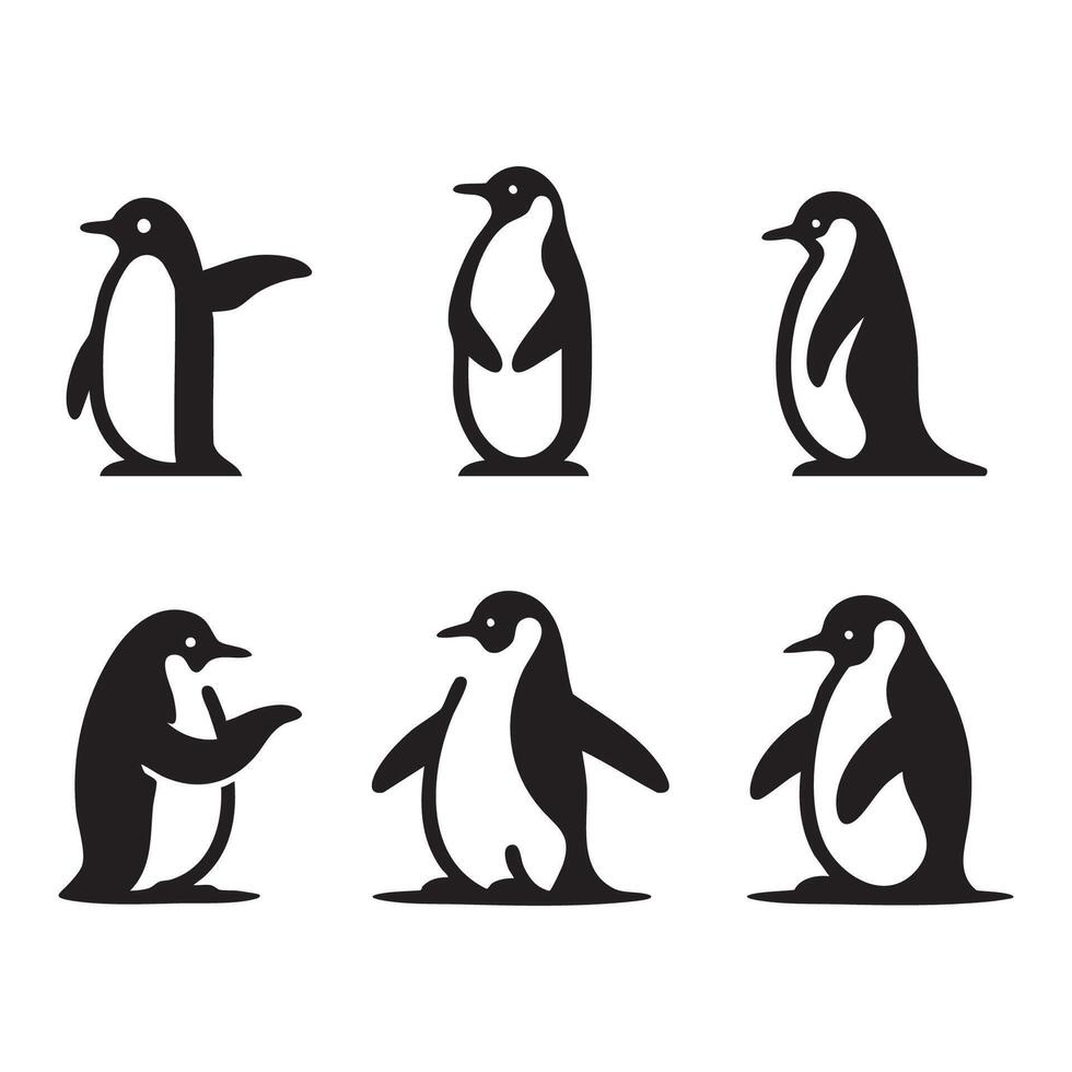 Assembly of penguin silhouettes showcased on white vector