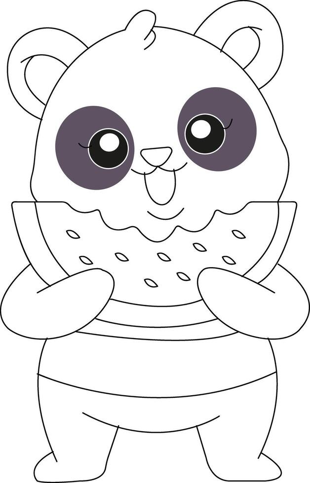 Cute Panda Eating Watermelon coloring pages vector