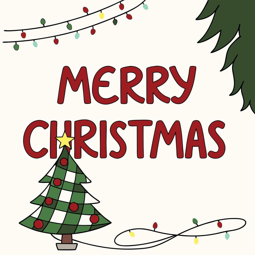 merry christmas buffalo check words with lights vector