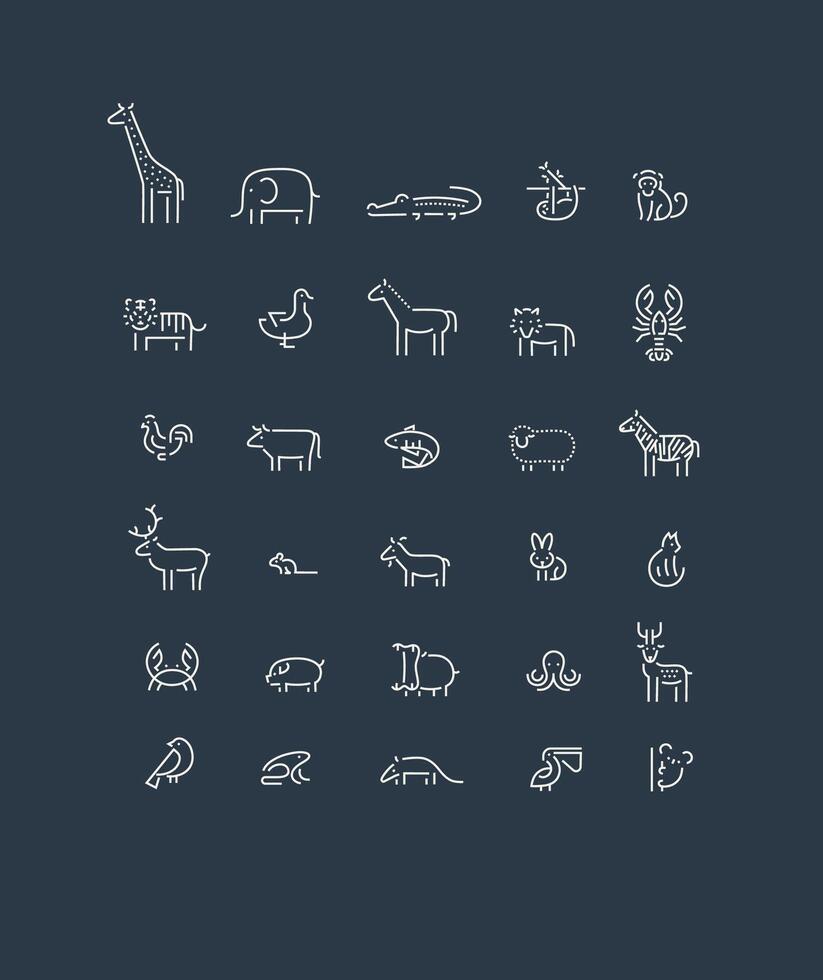 Animals collection giraffe, elephant, crocodile, sloth, tiger, cheetah, bird, horse, lion, lobster, parrot, bull, fish, sheep, zebra, deer, squirrel, goat drawing on blue background vector