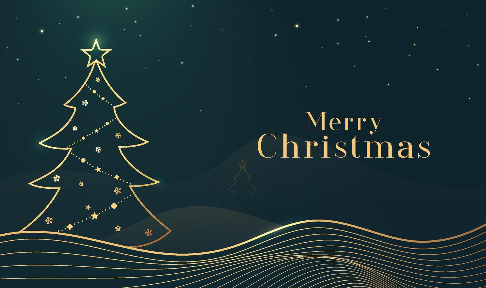 Christmas banners with golden linear waves and Christmas trees on a dark background vector