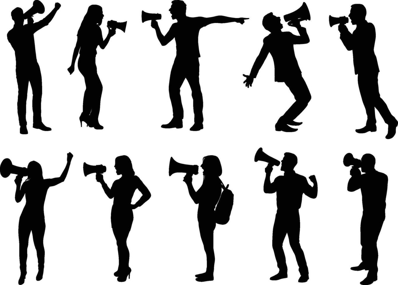 People Using Megaphone Silhouettes vector