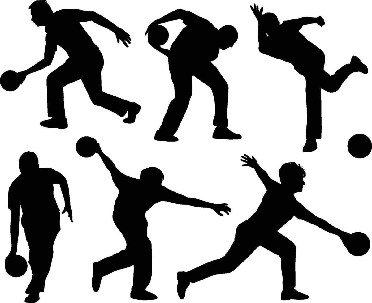 Bowling player silhouette set vector