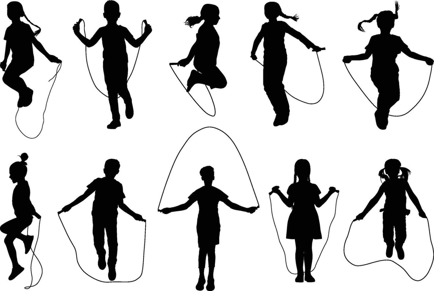 children playing with a jumping rope silhouette vector