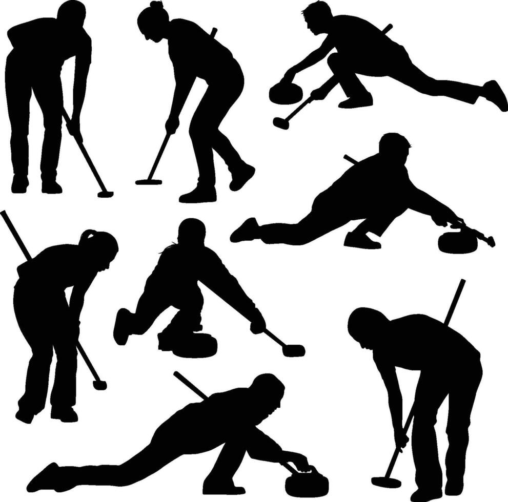 curling sport silhouette vector