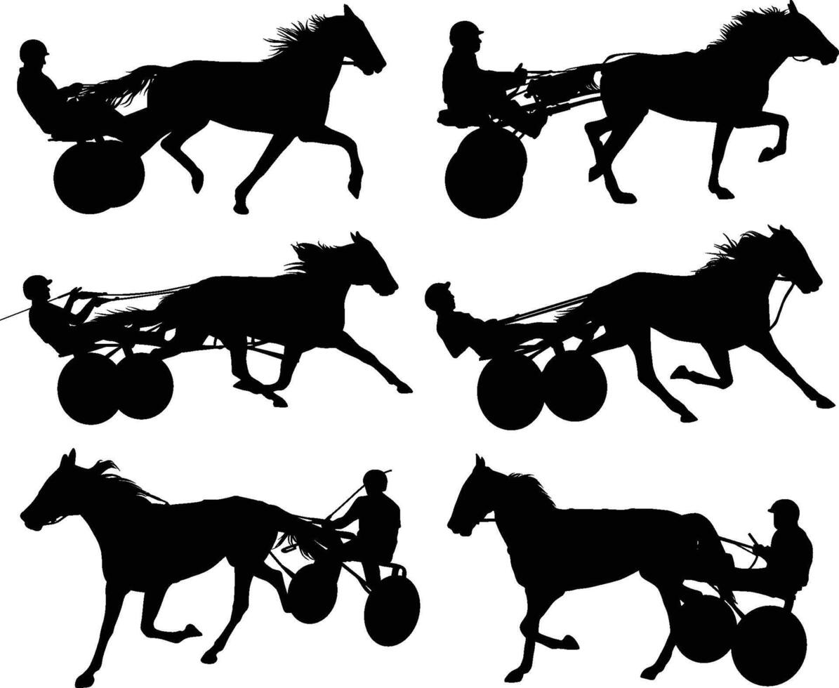 Horse and jockey harness racing silhouette vector