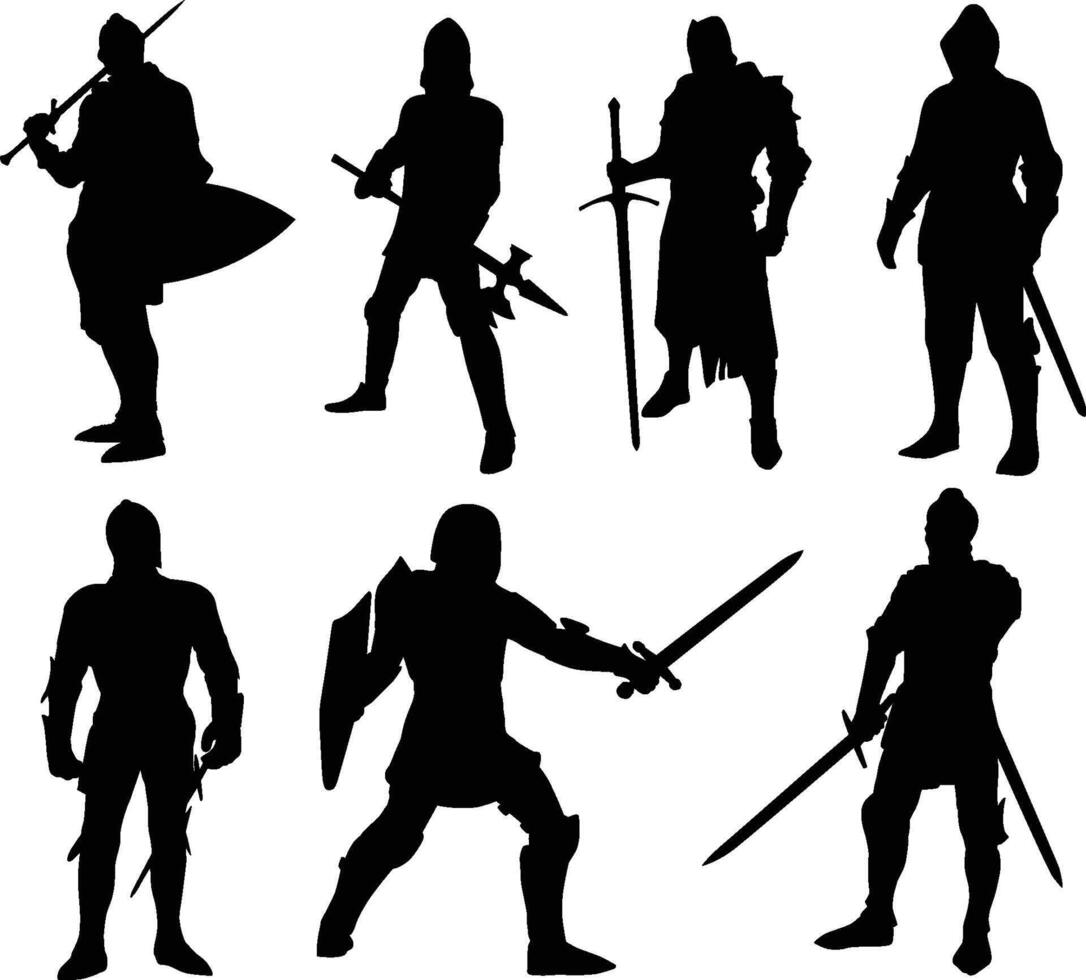 knight silhouettes set vector